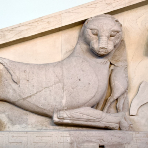 The Gorgo pediment from the temple of Artemis. Detail The Gorgo pediment from the temple of Artemis