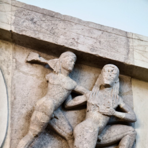The Gorgo pediment from the temple of Artemis. Detail The Gorgo pediment from the temple of Artemis. Detail.