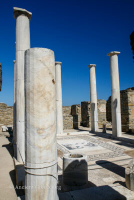 Ancient columns and mosaic floor in The House of Dionysus