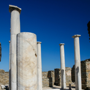 Ancient columns and mosaic floor in The House of Dionysus