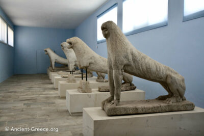 The original lion sculptures from the Terrace of the Lions on display in the museum.