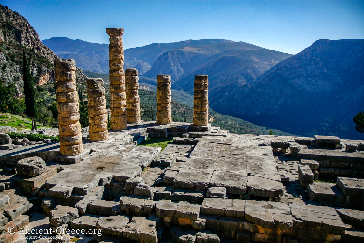 The temple of Apollo ruins at Delphi archaeological site