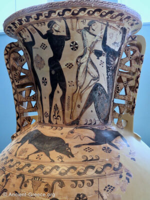 amphora detail of Odysseus blinding Cyclops.