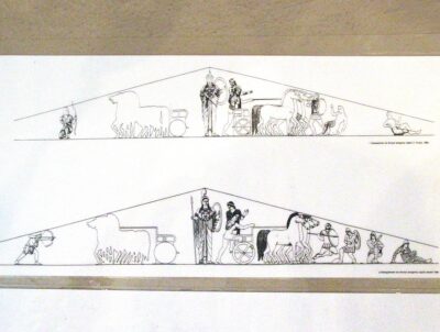 Two possible reconstructions of the west pediment of the temple of Apollo Daphnephoros