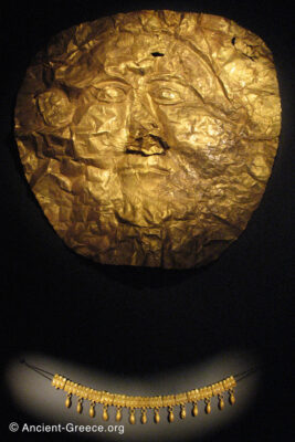 Gold funerary mask and jewelry