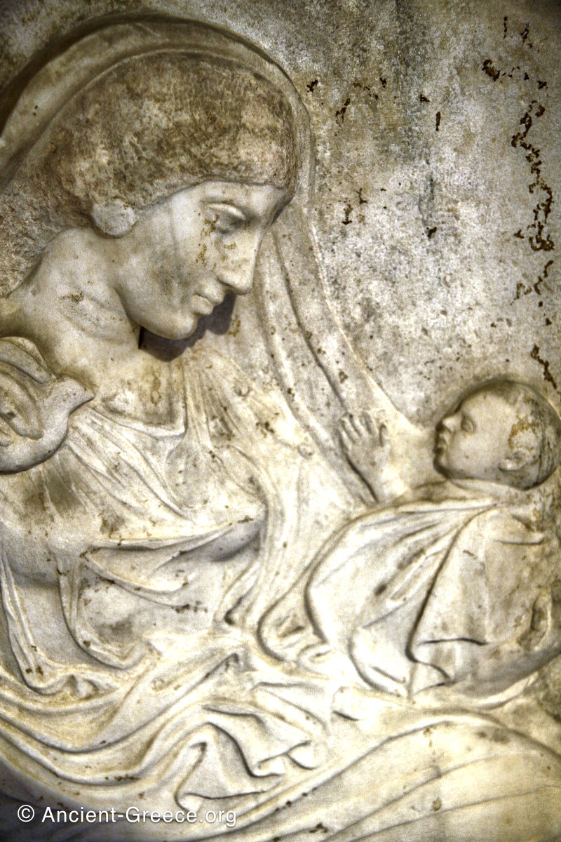 Grave relief of Ampharete with her grandchild, detail