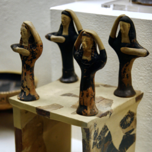 Kerameikos Museum - Gaming Table and Dice Ancient Greek board game with dice and clay figurines