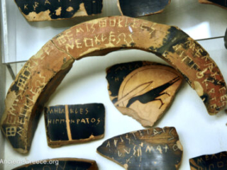 Ostraca with the names of famous Greek persons