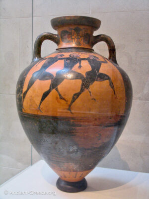 Black figure amphora With running athletes