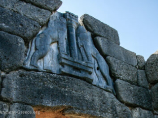 Relief sculpture of two lions above the main gate of Mycenae citadel