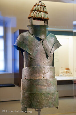 Mycenaean bronze armor on exhibit at the Nafplion Museum