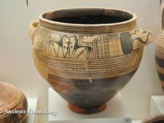 Krater with decoration of male figures and horses