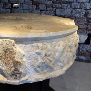 Statue Pedestal with Byzantine Mosaic of Saints Over Roman Amazonomachy Relief