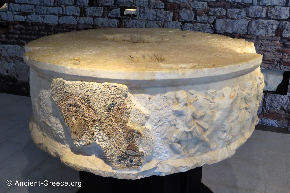 Statue Pedestal with Byzantine Mosaic of Saints Over Roman Amazonomachy Relief