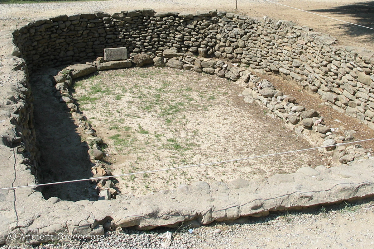 View of excavated prehistoric building at Olympia archaeological site