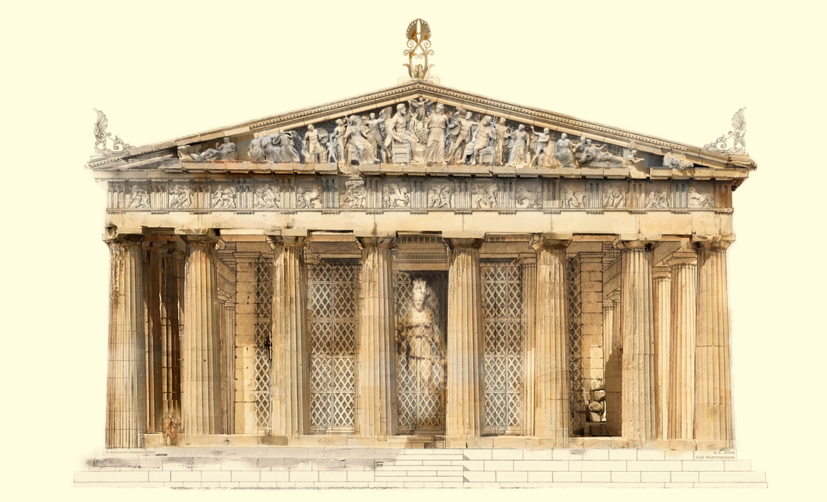 Parthenon Restored East Facade and East Pediment