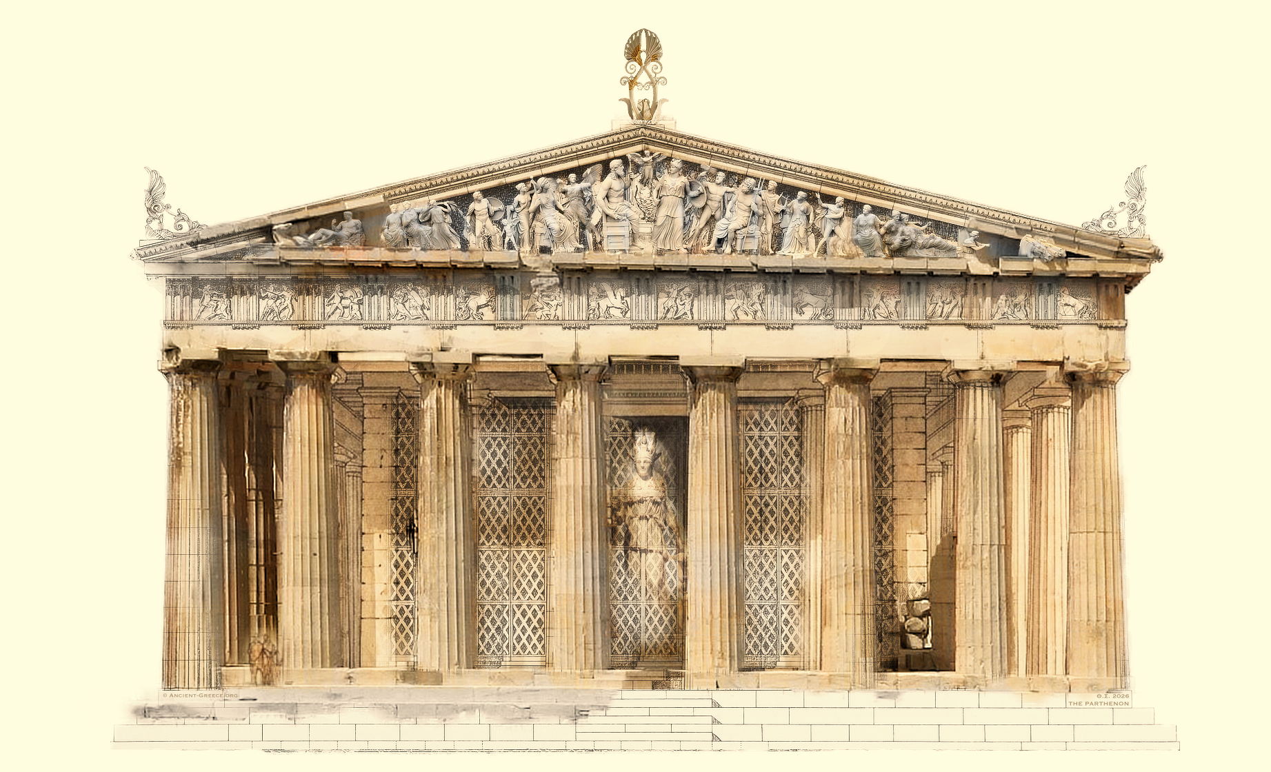 Parthenon Restored East Facade and East Pediment