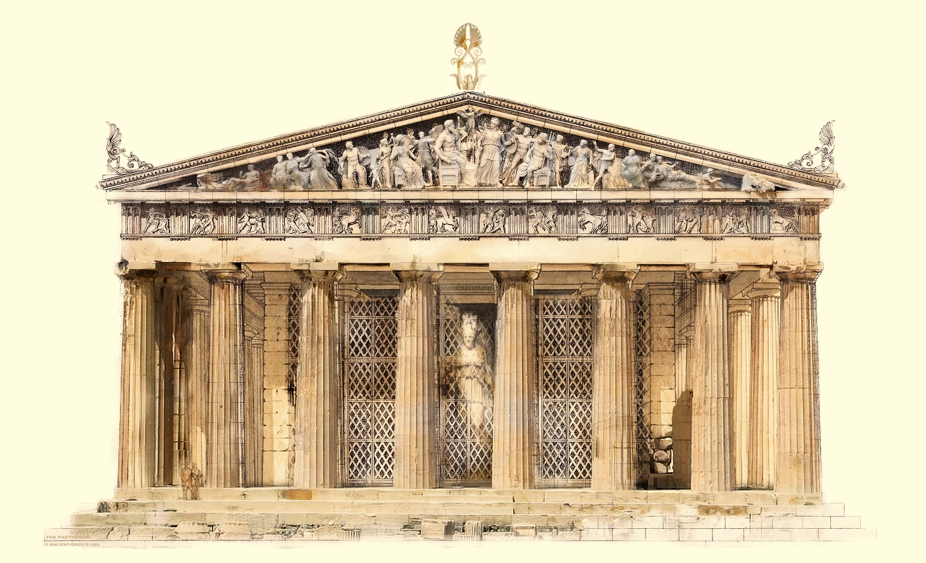Parthenon with reconstruction of the east pediment.
