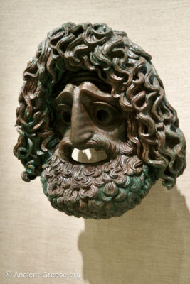 Large bronze tragic mask