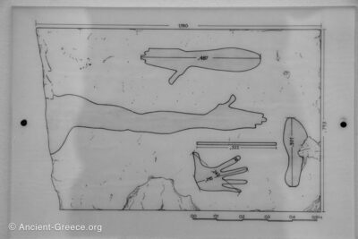 Schematic of the stone with engraved standard measurements from ancient Greece.