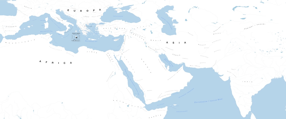 Map of Ancient Greek regions in Europe, Africa, and Asia.