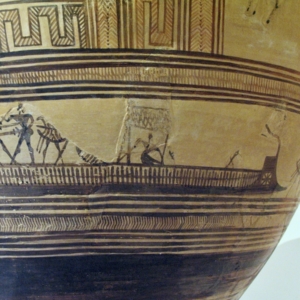 Ships in Ancient Greece - Ship and Warriors on Pottery Ship and Warriors Depiction