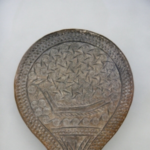 Ships in Ancient Greece - Cycladic "Frying Pan"with Decoration of a Ship Clay frying-pan vessel with incised decoration of a ship