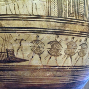 Ships in Ancient Greece - Ship and Warriors on Pottery Ship and Warriors Depiction