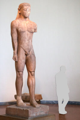 Kouros statue with human size comparison