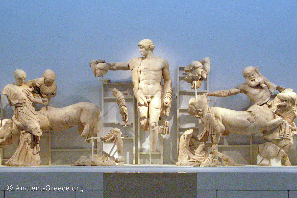 Sculptures from the temple of Zeus pediment in ancient Olympia.