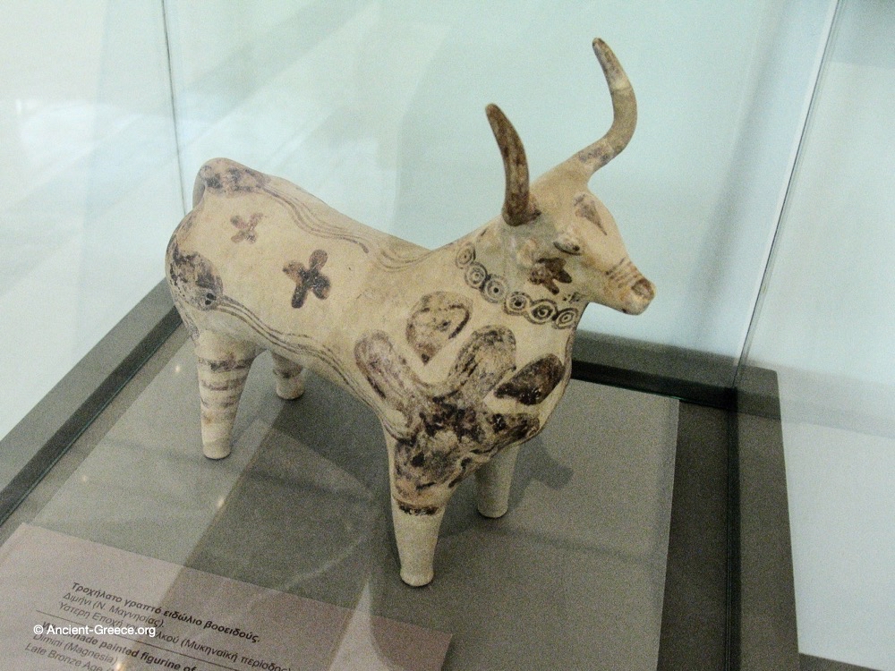 Wheel-made painted figurine of a bovid