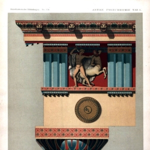 Antike Polychromie Chromolithography: Doric Entablature Antike Polychromie Chromolithography: Drawing of a Doric Entablature with colors.
