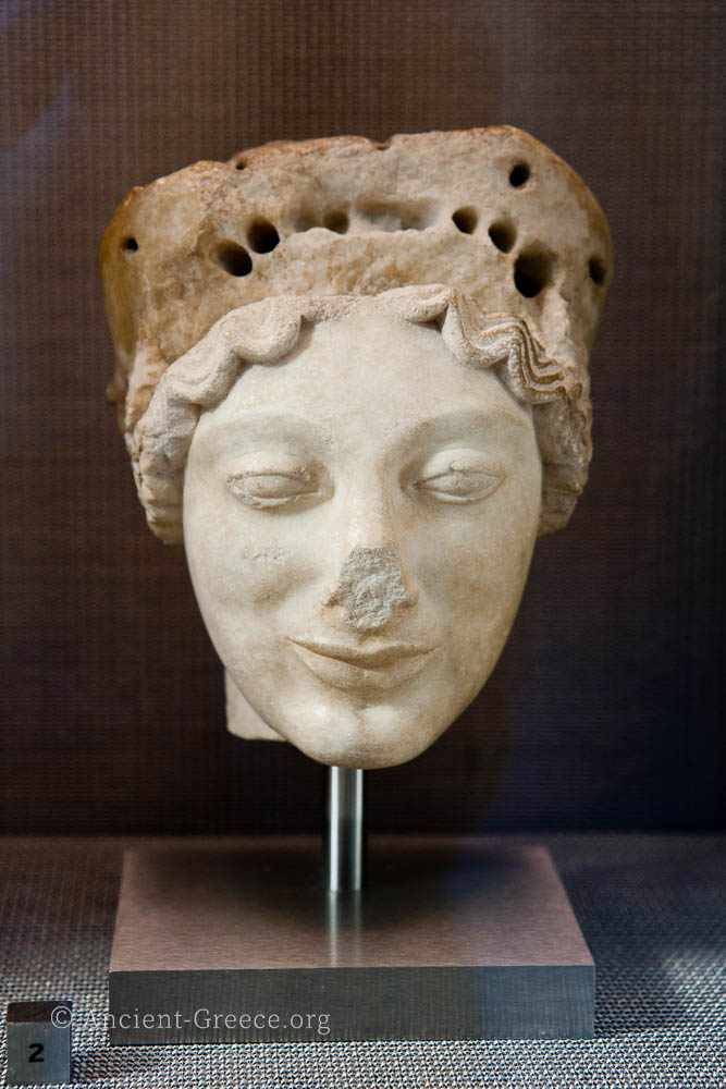 Marble head of a female kore statue