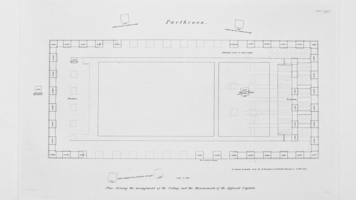 Parthenon arrangement of the Ceiling. Plate 5, chapter II, sect. 1 by Francis Penrose, 1888.