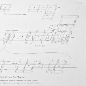 penrose1888_0147 Measurements of the Abacus and Soffit of Architrave over each Column. Showing also the cracks and other displacements now cristing in the lower bed of the Architrave.