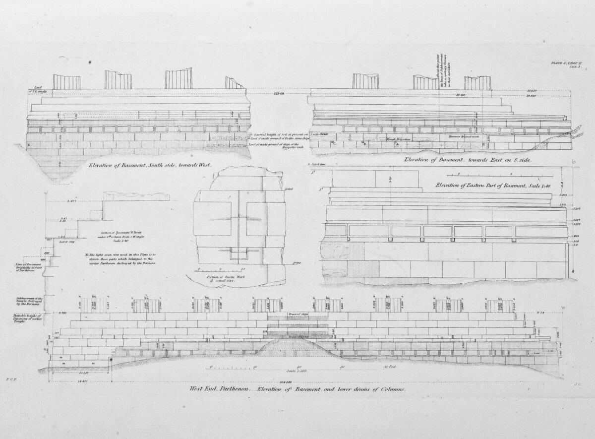 West End, Parthenon: Elevation of Basement and lower drums of Columns.