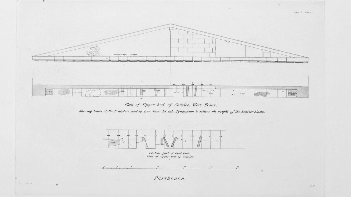 Plan of Upper bed of Cornice, West Front.